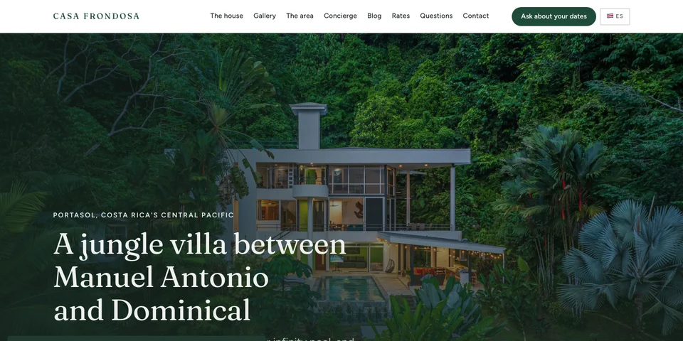 Casa Frondosa homepage, a jungle villa between Manuel Antonio and Dominical